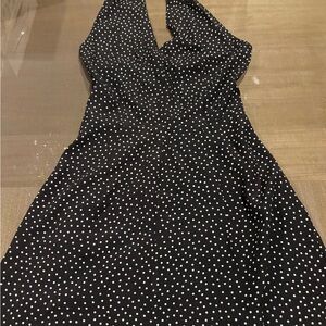 Stefanel Halter Dress in Black with White Dots with open back